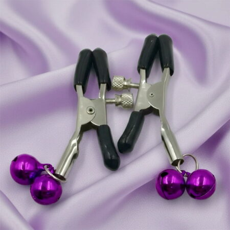 Luna Secret Silver Metal Nipple Clamps with Purple Bells