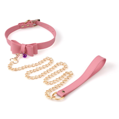 Luna Secret PU Leather Pink Bow Collar & Leash